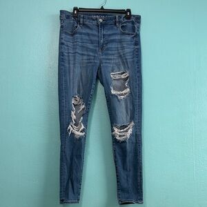American Eagle Outfitters Blue Distressed Skinny Jeans